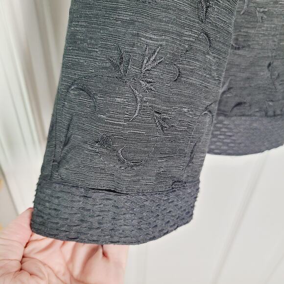 Silkland Jacket Womens 2X Black Silk Jacquard Floral Open Front Evening Dressy - Picture 5 of 10